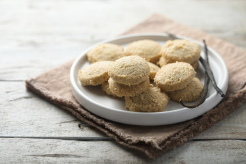 Homemade vanilla sugar cookies on a white plate