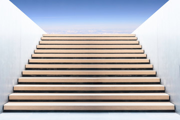 Stairs leading up to blue sky, challenge business concept.