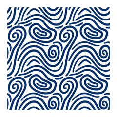 Seamless pattern of blue swirling waves. Design for backdrops with sea, rivers or water texture. Repeating texture. Figure for textiles. Surface design