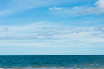 Seascape sand beach with blue sky, Hua Hin South of Thailand.