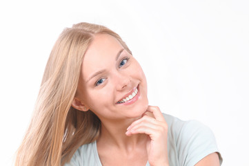 Fototapeta premium Pretty smiling joyfully female with blonde hair