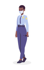 African American Female Police Officer in medical mask vector illustration. Flat style design. Colorful graphics