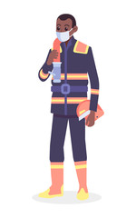 African american firefighter wearing medical mask vector illustration. Coronavirus covid-19 protection concept. Flat style design. Colorful graphics
