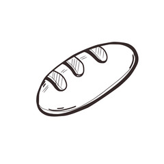 Linear sketch of a loaf in doodle style.Bakery products. Cooking concept. Isolated on white background, stock vector illustration.