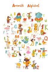 Fototapeta na wymiar Vector animals abc with cute cartoon animals characters and letters.