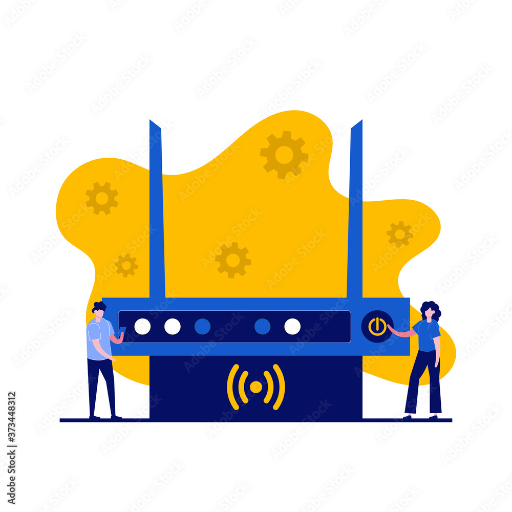 Poster wireless network concept with character. internet of things. iot online synchronization and connecti