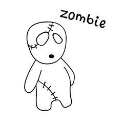 Vector cute zombie in cartoon style. Outline doodle illustration isolated on white background. For coloring book, halloween design, greeting card