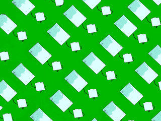 Teabag pattern on green background