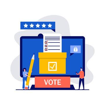 Online voting app, e-voting, internet election system concepts with characters. Modern vector illustration in flat style for landing page, mobile app, web banner, infographics, template, hero images