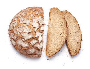 Sliced bread isolated on white background. Top view.