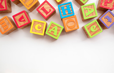 Fototapeta na wymiar Colourful wooden ABC alphabet baby development blocks