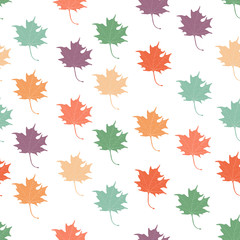 Fototapeta premium Autumn background with maple leaves for flyer, web banner and social media. Multicolored autumn leaves seamless pattern with texture. Stylish background, textile or wrapping paper design. Vector illus