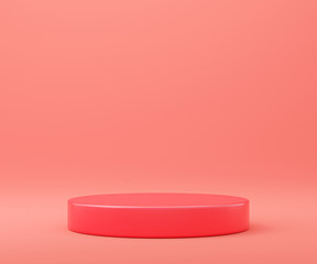 Cylinder podiums red background. Abstract pedestal scene with geometrical. Scene to show cosmetic products presentation. Mock up design empty space,Showcase,shopfront,display case,3d illustration