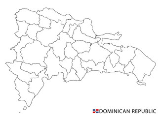 Dominican Republic map, black and white detailed outline regions of the country. Vector illustration