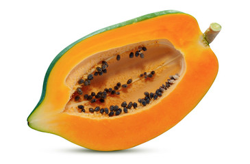 Papaya fruit cutting isolated on white background