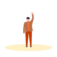Minimalistic man in autumn clothes waving. Vector flat illustration isolated on white background.