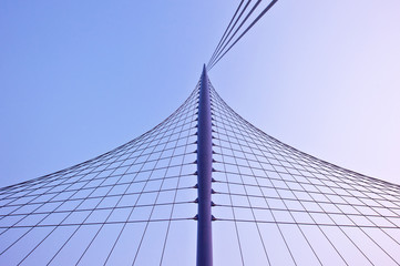 The beautiful night view grand bridge background blue sky at evening.