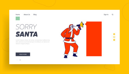 Obraz na płótnie Canvas Santa Claus with Loudspeaker and Mockup Banner Announce Christmas Sale Landing Page Template. Character, Speech Bubble