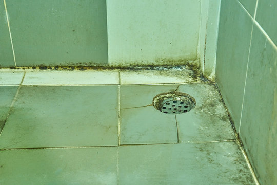 Dirty stains on the bathroom floor, Water minerals and rust a di