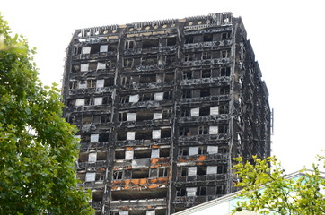 Grenfell Tower, residential tower block, North Kensington, London, England, severe fire,  June...