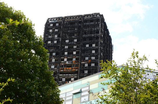 Grenfell Tower, residential tower block, North Kensington, London, England, severe fire,  June 2017, 