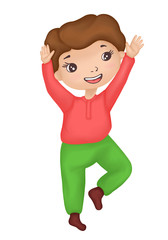 boy rejoices cheerful smiling hands up jumping baby happy character illustration cartoon picture