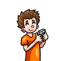 Cartoon Stylized Cute Little Boy Texting