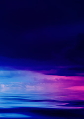 Fototapeta na wymiar Dark abstract background in ultraviolet color. Night sky background, reflection of sunset on water, smoke, fog. Night landscape. 3d illustration