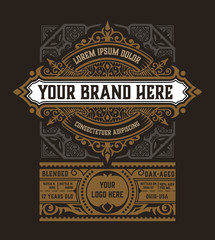 Old  label design for Whiskey and Wine label, Restaurant banner, Beer label. Vector illustration