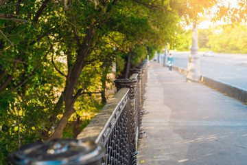 Summer beautiful green streets of Moscow without people