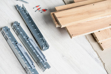 Assembling furniture installation of shelves with new apartment a shelf new home construction of interior room © Angelov