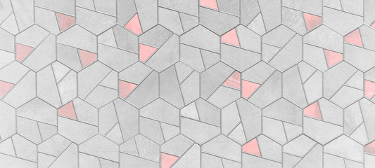 Abstract grey gray white pink bright seamless geometric hexagonal hexagon mosaic cement stone...