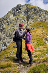 Fototapeta na wymiar Hiking couple in the mountains