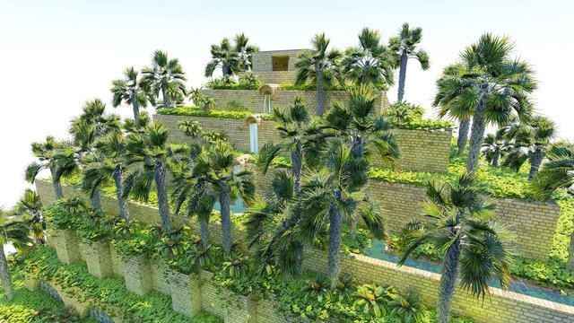 Isolatd 3d rendering of Hanging Garden of Babylon