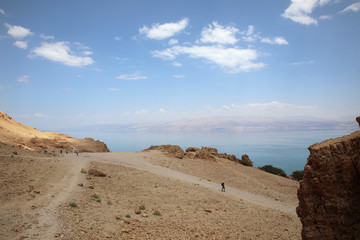 Fototapeta na wymiar The mountains of the Judean desert overlooking the Dead Sea.