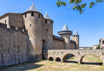 Fototapeta na wymiar View of famous old castle of Carcassonne in France.