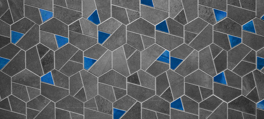 Abstract grey gray anthracite blue dark seamless geometric hexagonal hexagon mosaic cement stone...