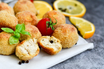 fried chicken nuggets fro  breast with vegetables