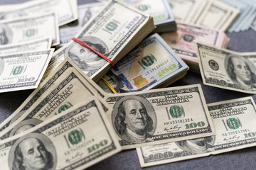 American dollar usa packs on money background. Financial concept