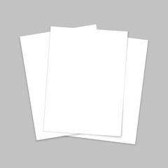 Mockup paper. Blank template of leaflet. A4 cover and flyer. Stack of white sheets. Page for brochure and postcard. Mock of document with shadow. Three letters in front for booklet and book. Vector