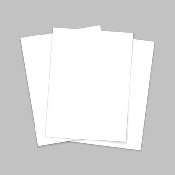 Mockup paper. Blank template of leaflet. A4 cover and flyer. Stack of white sheets. Page for brochure and postcard. Mock of document with shadow. Three letters in front for booklet and book. Vector