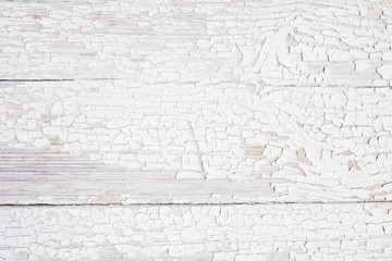 Background wooden board with cracked paint. White - Peel wood texture