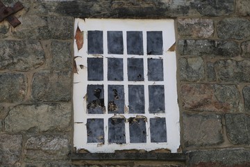 A fake painted Georgian style window in Dolgellau, Gwynedd, Wales, UK.