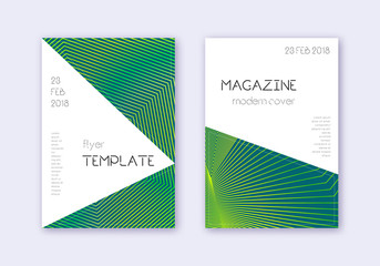 Fototapeta premium Triangle cover design template set. Green abstract