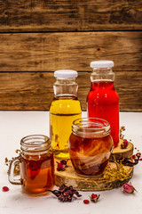 Kombucha in glass bottles