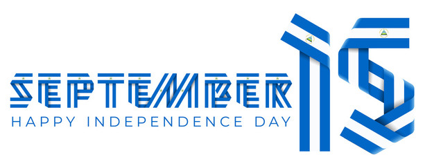 September 15, Nicaragua Independence Day congratulatory design with nicaraguan flag colors.