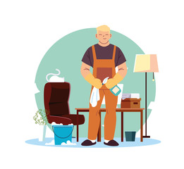 young man working in cleaning service office