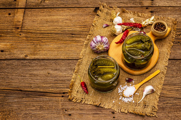 Marinated pickled cucumbers with spices and herbs