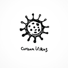 Coronavirus Bacteria Cell Icon, 2019-nCoV, Hand drawn. Novel Coronavirus Bacteria. No Infection and Stop Coronavirus Concepts. Dangerous Coronavirus Cell in China, Wuhan. Isolated Vector Icon