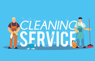 men with washing and cleaning products